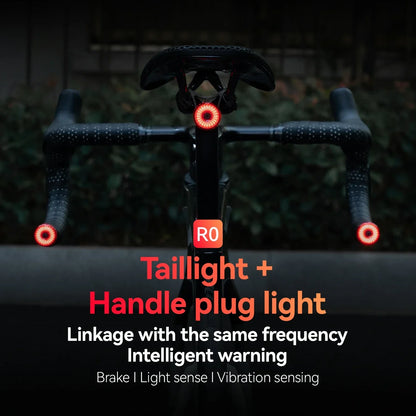 ROCKBROS Bicycle Handlebar End Lights – IPX6 Waterproof Rear Bike Lamp with 5 Modes & Brake Sensor