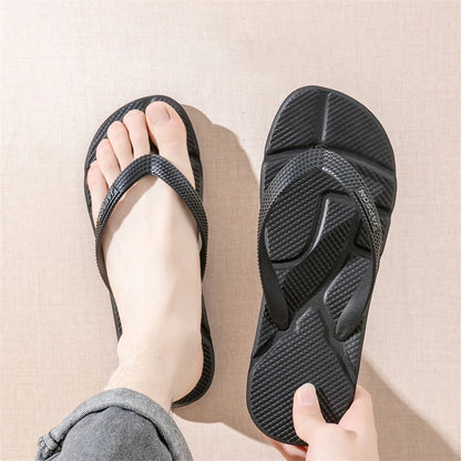 Men’s Black Massage Flip Flops – Big Size 50 Non-Slip Casual Beach Slides, Fashion Comfort Slippers for Outdoor & Home Use