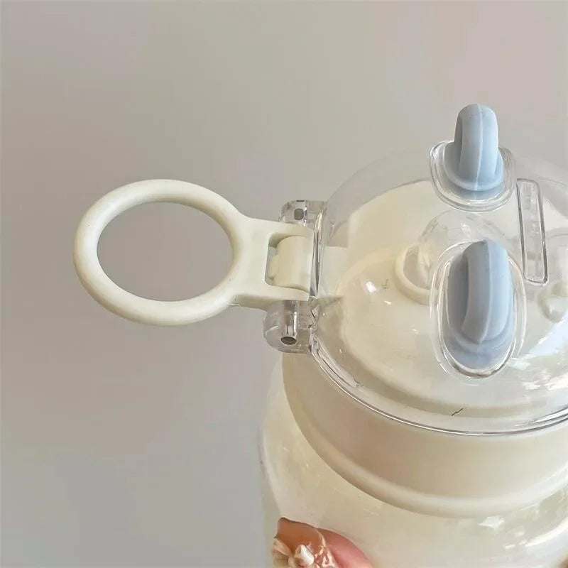 Sanrio Anime Transparent Straw Cup – Hello Kitty & Pochacco 500ML Plastic Water Cup with Handle for Students