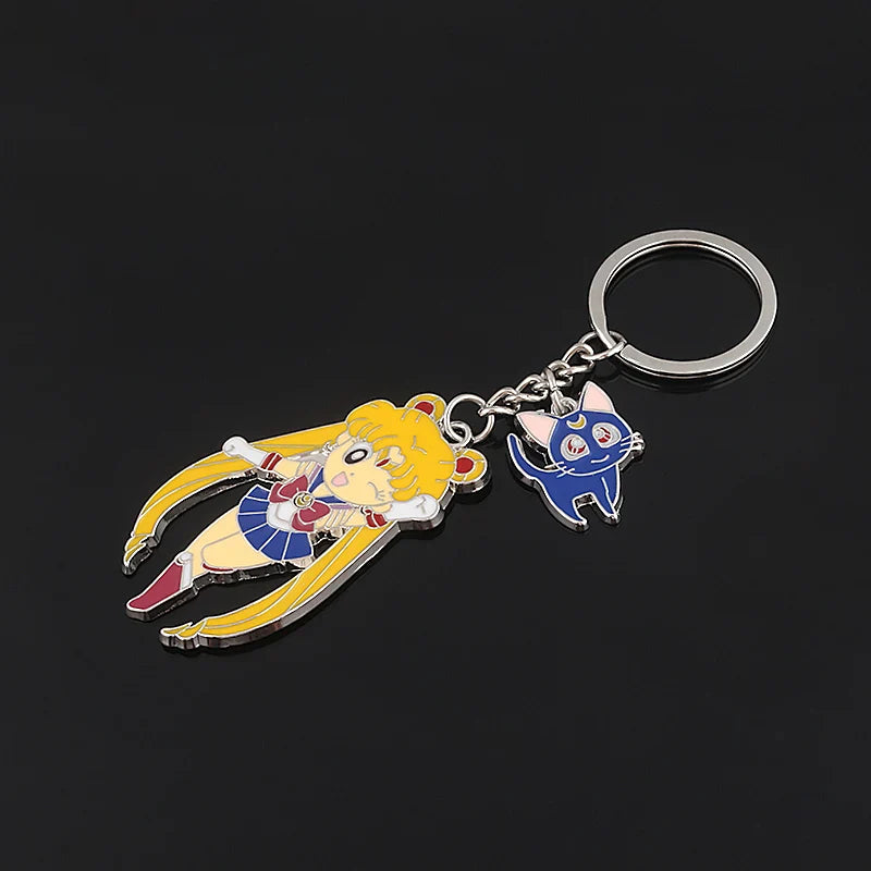 6PCS Anime Star & Moon Metal Keychains — Sailor Moon Tsukino Usagi & Luna Cat Cosplay Props, Pendant Jewelry Ornament