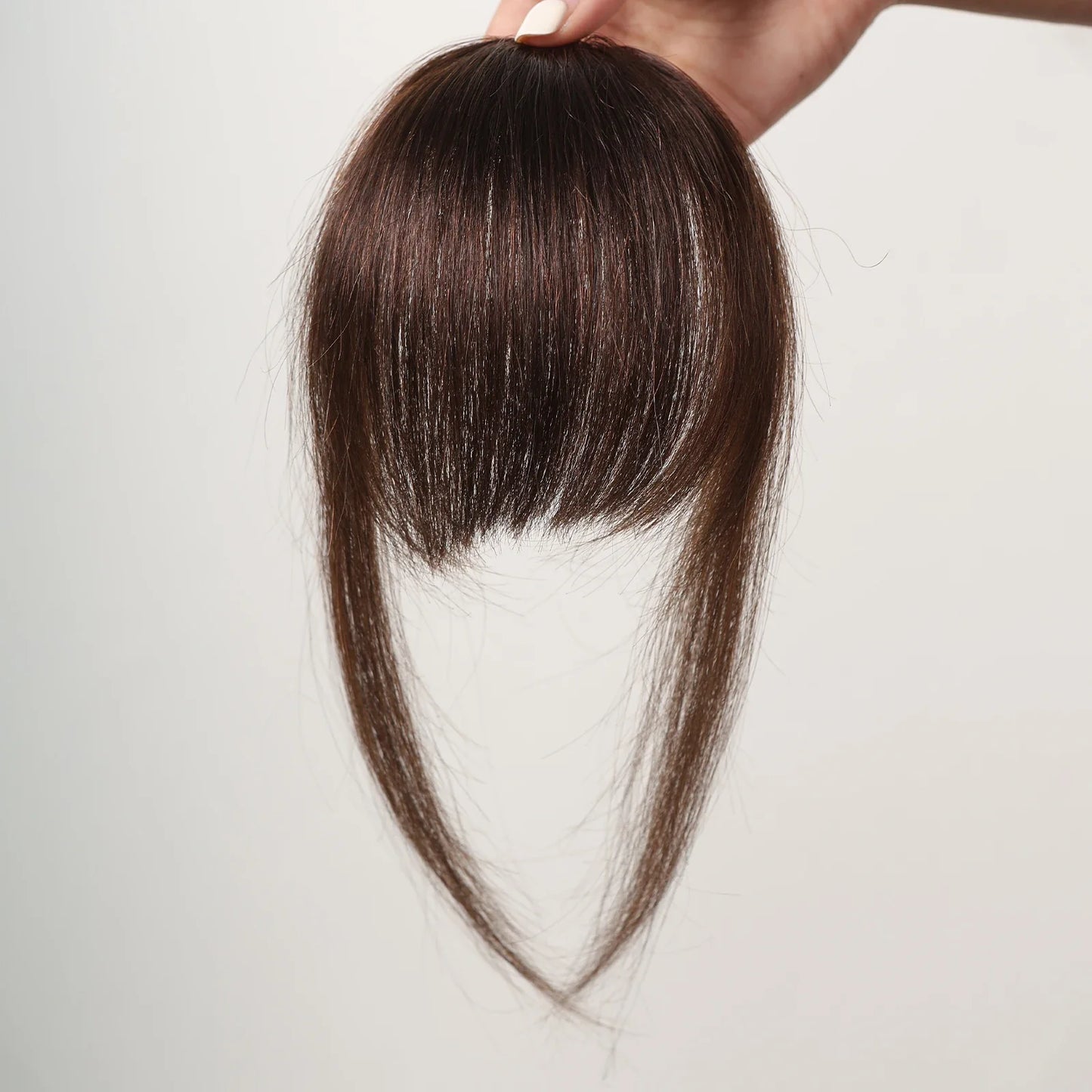 100% Human Hair Clip-In Bangs - Natural Brown Wispy Fringe with Temples, 4.5in Air Bang Hairpiece for Women