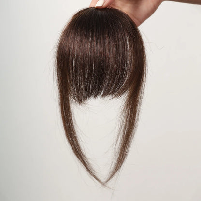 100% Human Hair Clip-In Bangs - Natural Brown Wispy Fringe with Temples, 4.5in Air Bang Hairpiece for Women