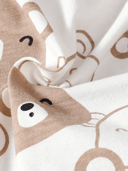 0-9 Months Baby Boy Set – Little Bear Long Sleeve Bodysuit, Pants, Hat & Socks for Spring & Autumn Newborns