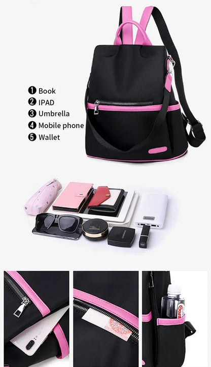 Oxford Fabric Large Capacity Backpack - Multi-Layer Storage, Solid Color Fashion Backpack for Women
