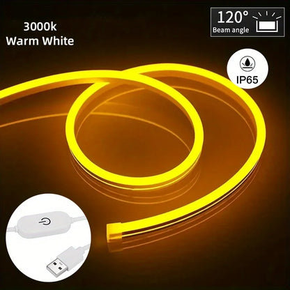 USB DC 5V LED Neon Strip Light – Dimmable Flexible Silicone Waterproof Tape with Touch Sensor for Indoor & Outdoor Room Decor