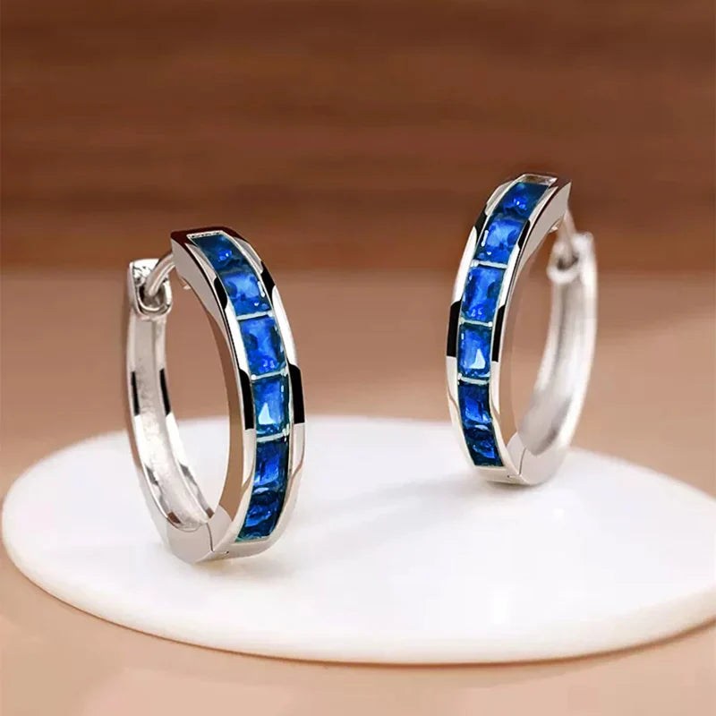 Huitan Classic Princess Square CZ Hoop Earrings for Women – Simple & Elegant Versatile Jewelry Accessories
