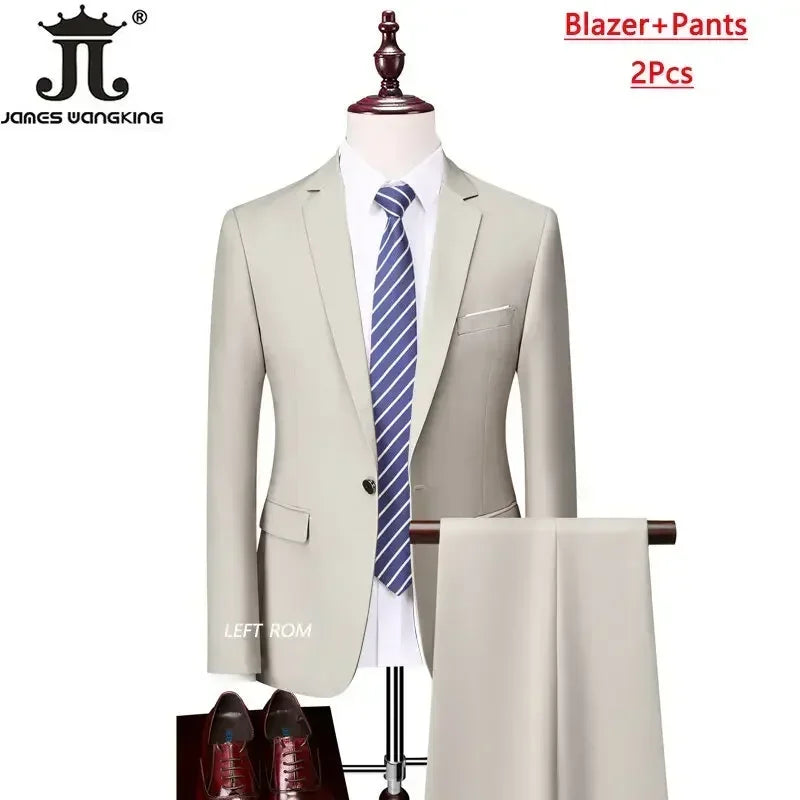 Men's 3 Piece Suit Set - Solid Color Formal Business Jacket Vest Pants Wedding Groom Party Tuxedo Outfit M-6XL