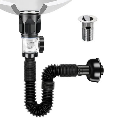 Flip-Top Kitchen Sink Drain with Retractable Deodorizing Filter - Anti-Clogging Flexible Downspout Bathroom Sink Accessory
