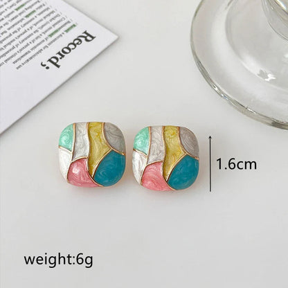 Colorful Square Patchwork Stud Earrings – Romantic Ear Jewelry for Women Christmas Gift