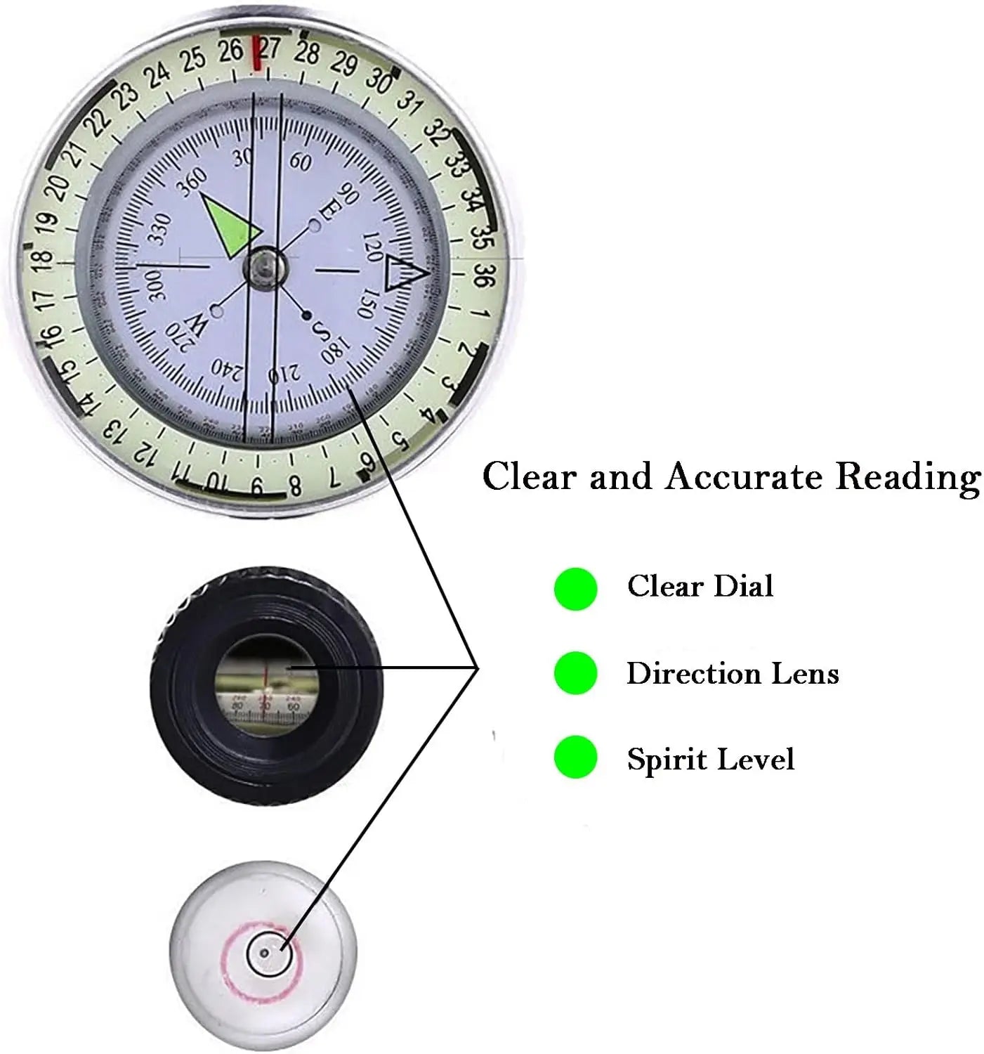 Multifunctional High-Precision Military Compass — Waterproof Metal Outdoor Survival Camping Compass with Fluorescent & Geological Features