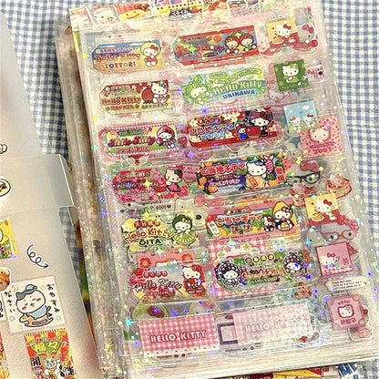 5pcs Hello Kitty Rilakkuma Cartoon Die-Cut Stickers, Cute Kitty Cat Flashing Laser Stickers, Anime Handbooks Material Stickers