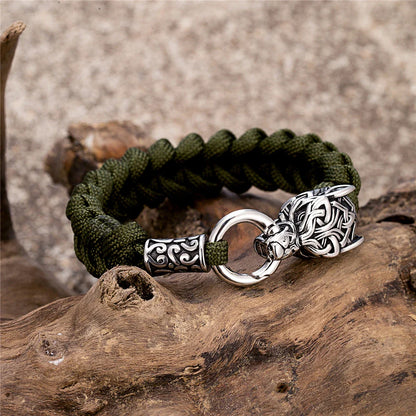 Vintage Norse Runes Celtic Wolf Survival Rope Bracelet - Handmade Stainless Steel Wristband for Men, Vikings Jewelry