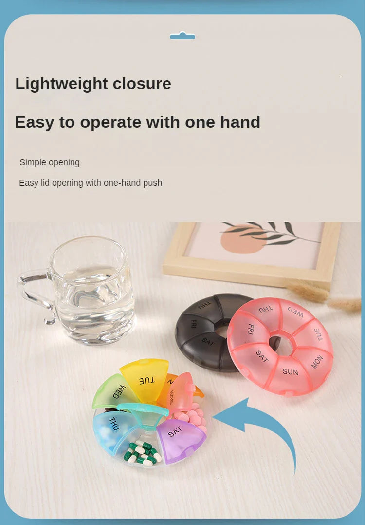 Portable Round Pill Case – 7-Day Weekly Tablet Organizer & Travel Storage Container