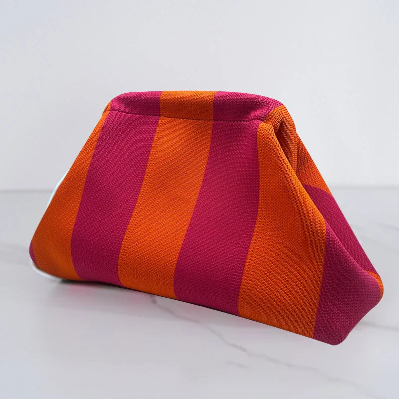 Women’s Summer Woven Crochet Clutch Bag – Ruched Cloud Dumpling Handbag, Colorblock Knit Beach Purse for Casual Use