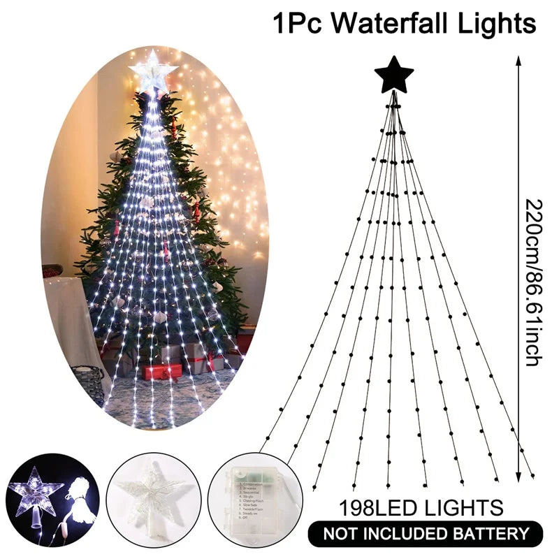 LED Star Waterfall Lights – Christmas String Lights for Tree Ornaments | Home Decor for Christmas 2024 and New Year 2025