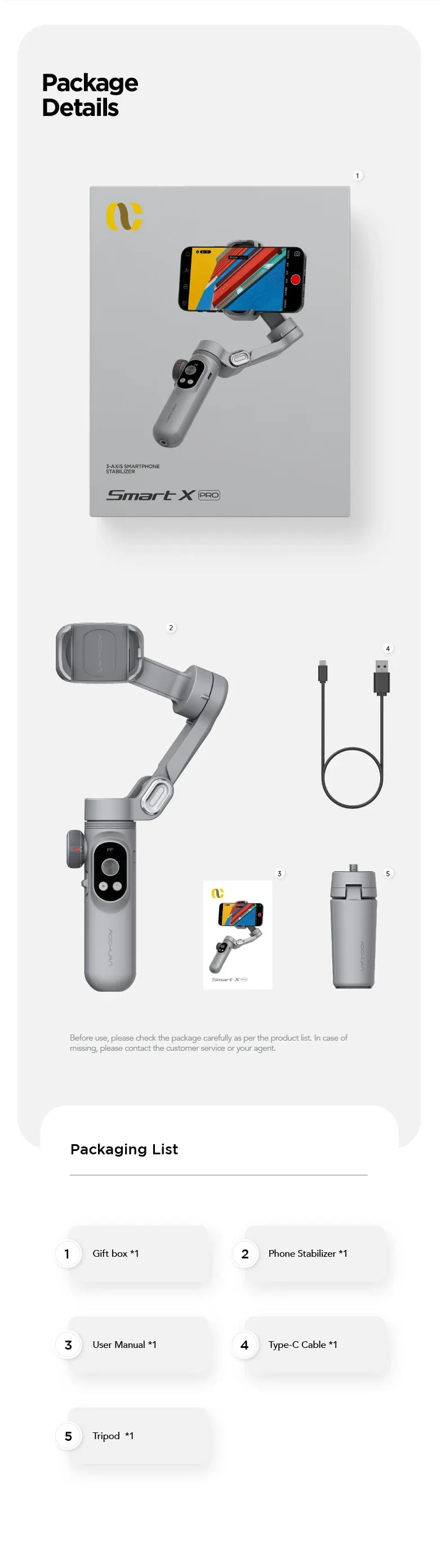 Handheld 3-Axis Gimbal Stabilizer – Smart X Pro for Smartphones, Wireless Charging, OLED Display, LED Light & Focus Wheel