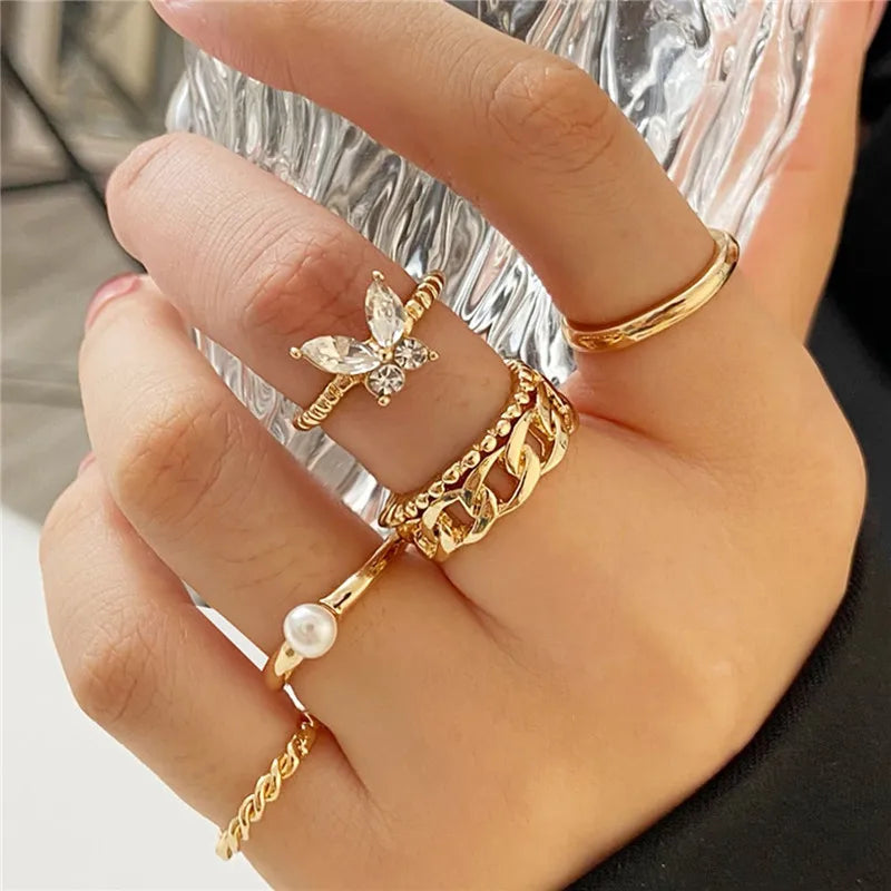 Women’s Silver Crystal Ring Set – Cubic Zirconia Moon, Arrow, Flower & Heart Wedding Fashion Jewelry
