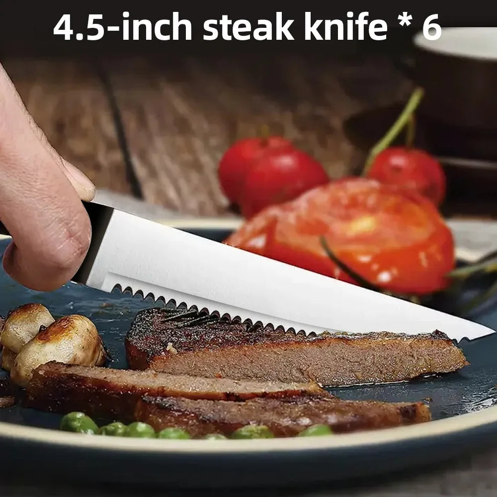 15-Piece Chef Knife Set – Stainless Steel Kitchen Knives with Scissors, Sharpening Rod & Solid Wood Block