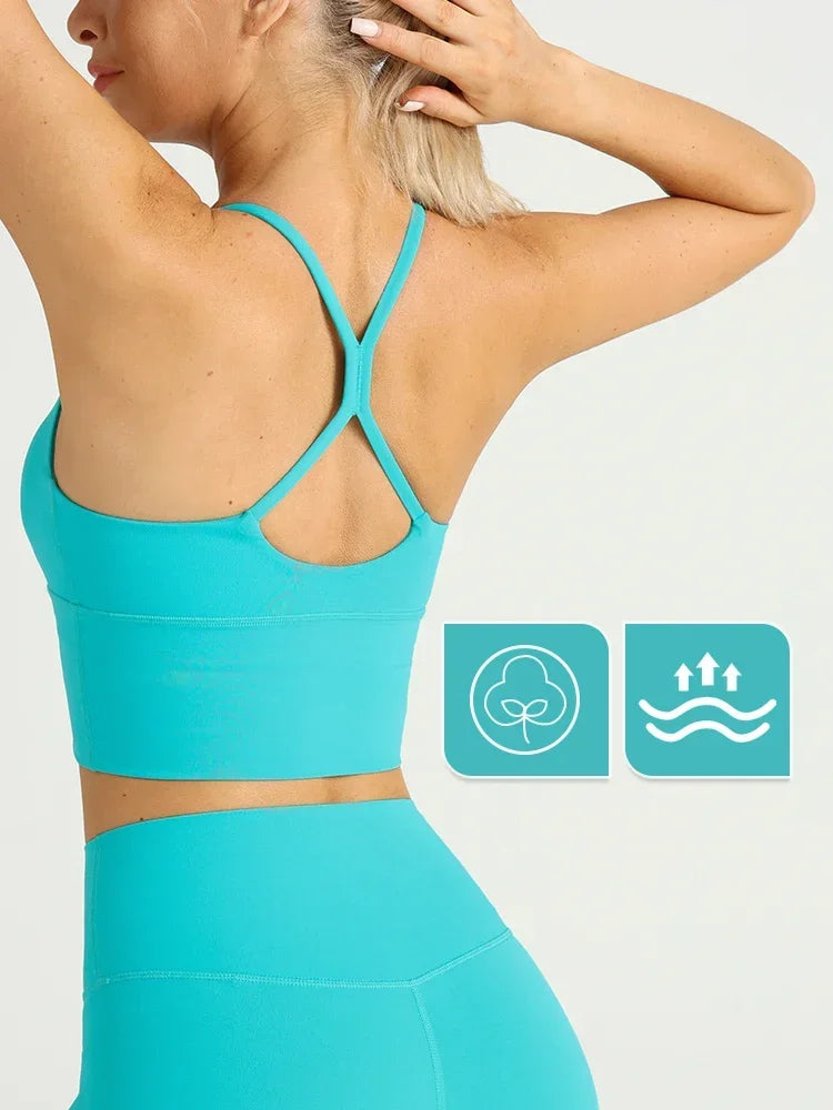 Solid Color Women’s Gym Yoga Sports Bra – Naked Feel, Sexy Cross Back Y-Shape Sling for Fitness, Jogging & Workout