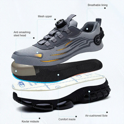 Rotating Button Men’s Safety Shoes – Anti-Smash & Anti-Puncture Work Boots, Fashion Sport Protective Footwear