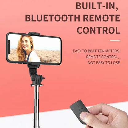 All-in-One Expandable iPhone Tripod Selfie Stick – Portable with Detachable Bluetooth Remote, Compatible with Smartphones