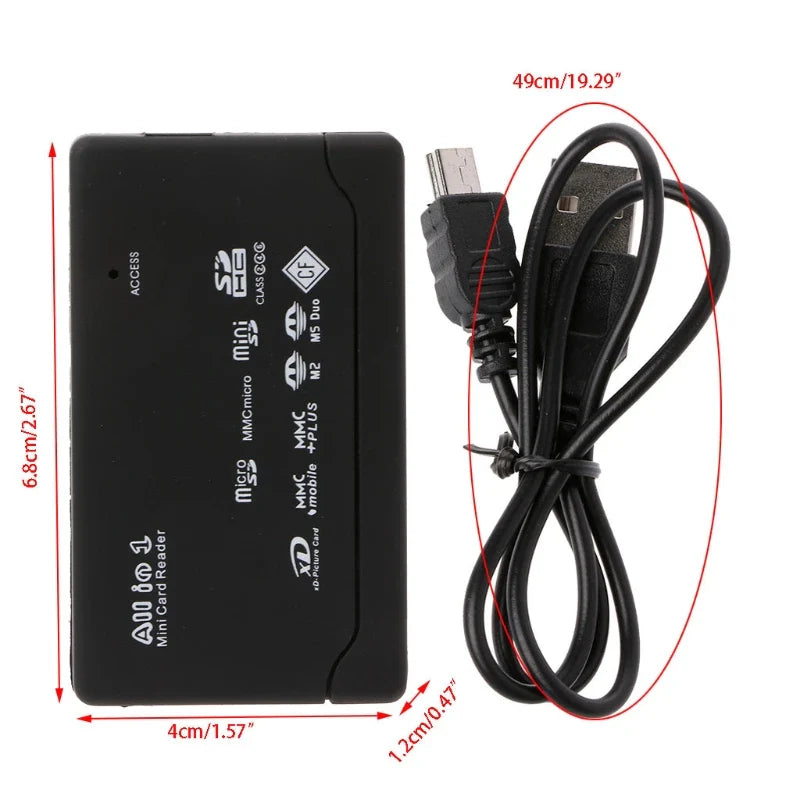 21 in 1 Memory Card Reader - USB External Mini SDHC, M2, RS, MMC, XD, CF, TF, MS with USB Cable, Available in 1/2/5/10PCS