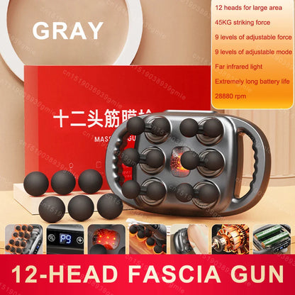 Fascia Massage Gun with 12/8 Heads — Electric Deep Tissue Muscle Relaxation Gun, High-Frequency Back & Body Massager