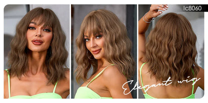 CharmSource Pink BOBO Short Synthetic Wig – Natural Wavy Heat Resistant Hair Wig for Women, Party & Daily Wear