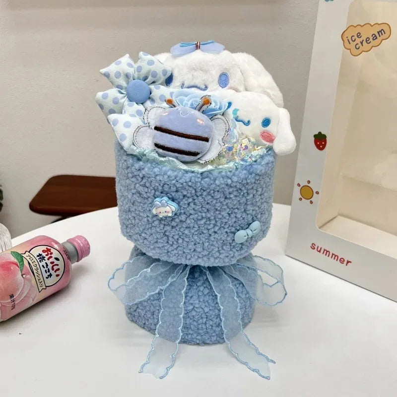 Sanrio Hello Kitty & Friends Plush Dolls Bouquet - Cinnamoroll, Kuromi, My Melody, Cute Cartoon Toys for Flower Girls & Kids - Perfect Holiday Gifts