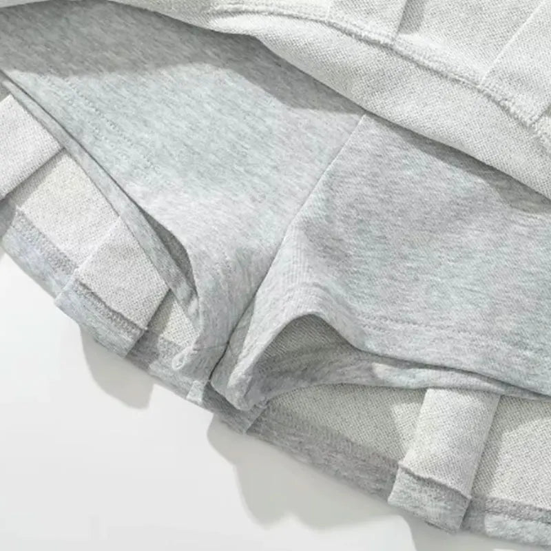 Mooyufon Y2K Mini Skirt — Women’s Low Waist Wide Pleat Light Grey A-Line Pleated Skort, Sexy Vintage Casual Summer Wear