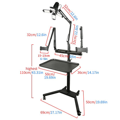 TAIDU Tattoo Workstation – Foldable LED Light 60W with Phone Holder, Tray Table, Nail Lamp & Tattoo Work Cart