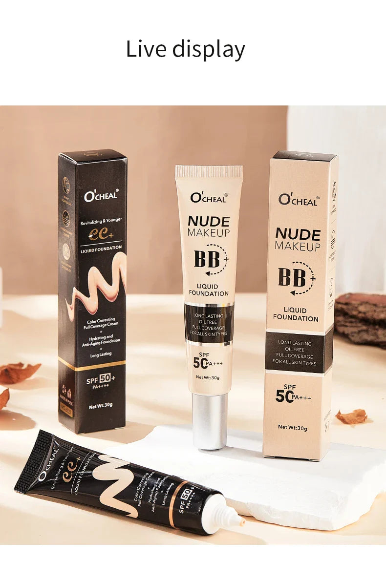 Ocheal 30g BB/CC Sunscreen Cream SPF 50/PA+++ – Anti-Aging, Long-Lasting Full Coverage Facial Foundation