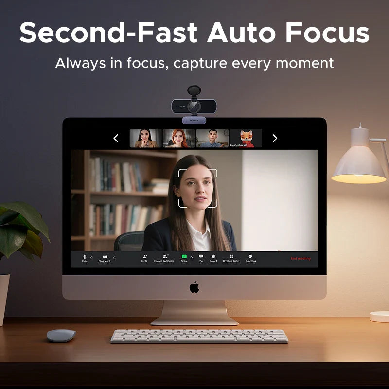 UGREEN 4K FHD 1080P 8MP Webcam – PDAF Auto Focus, Dual AI Noise-Cancelling Mics for PC, Zoom, Teams & Google Meet