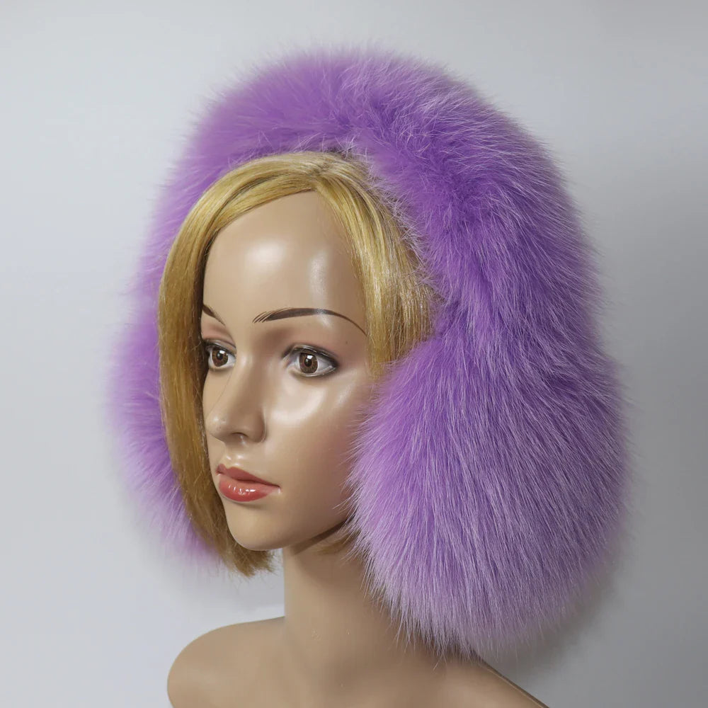 Real Fox & Raccoon Fur Earmuffs – Warm Winter Ear Warmer for Women and Girls, Plush Genuine Fur Accessory