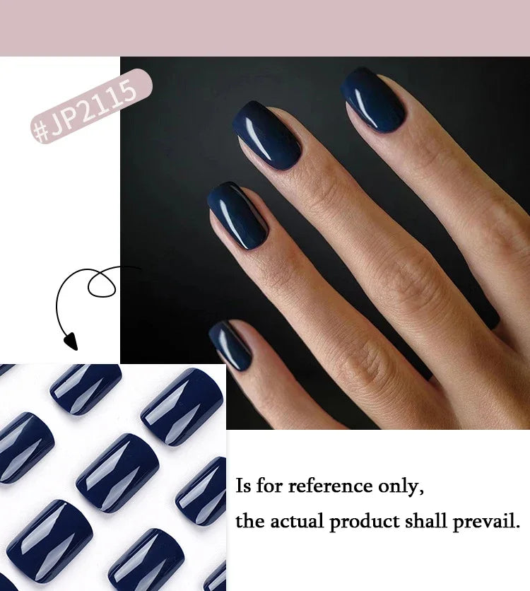 Solid Color Press-On False Nails Set – Square Shape Wearable Nail Art Tips with Glue, Fashion Manicure Accessories (Wholesale)