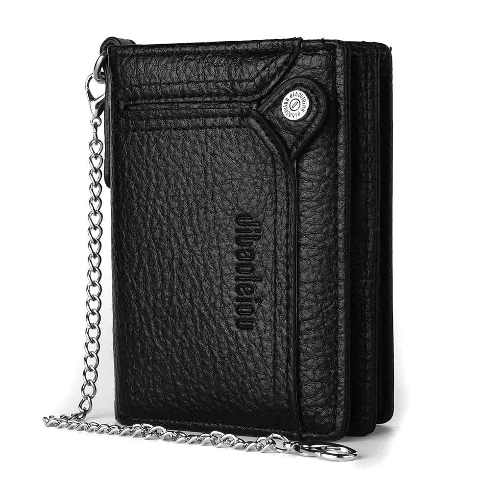 Men’s Multifunctional PU Leather Wallet – Large Capacity Credit Card Holder Purse with Chain Strap