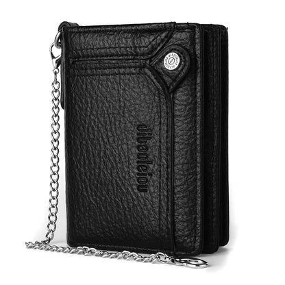 Men’s Multifunctional PU Leather Wallet – Large Capacity Credit Card Holder Purse with Chain Strap