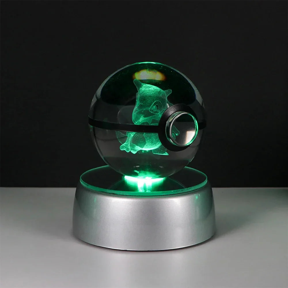 Pokémon 3D Crystal Ball LED Night Light – Pikachu Gengar Eevee Mewtwo Pokéball Base Lamp Kids Birthday & Home Decor Gift
