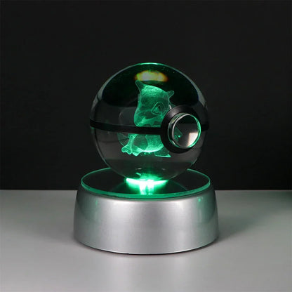 Pokémon 3D Crystal Ball LED Night Light – Pikachu Gengar Eevee Mewtwo Pokéball Base Lamp Kids Birthday & Home Decor Gift