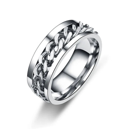 Titanium Steel Spinner Chain Ring - Rotatable Decompression Ring with Bottle Opener Design for Men & Women