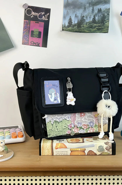 Y2K Japanese Harajuku School Bag — 2024 Transparent Itabag Crossbody for Teenage Girls with DIY Badge Display Plate