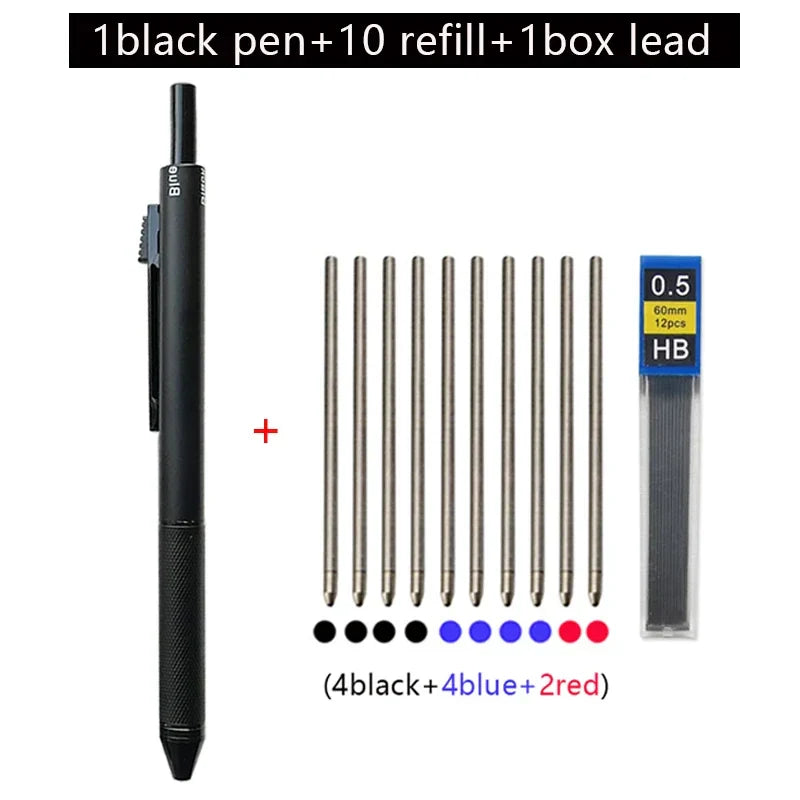 Metal 4-in-1 Multicolor Pen — Gravity Sensor Ballpoint with 3 Colors + 1 Mechanical Pencil, Office and School Stationery Gift