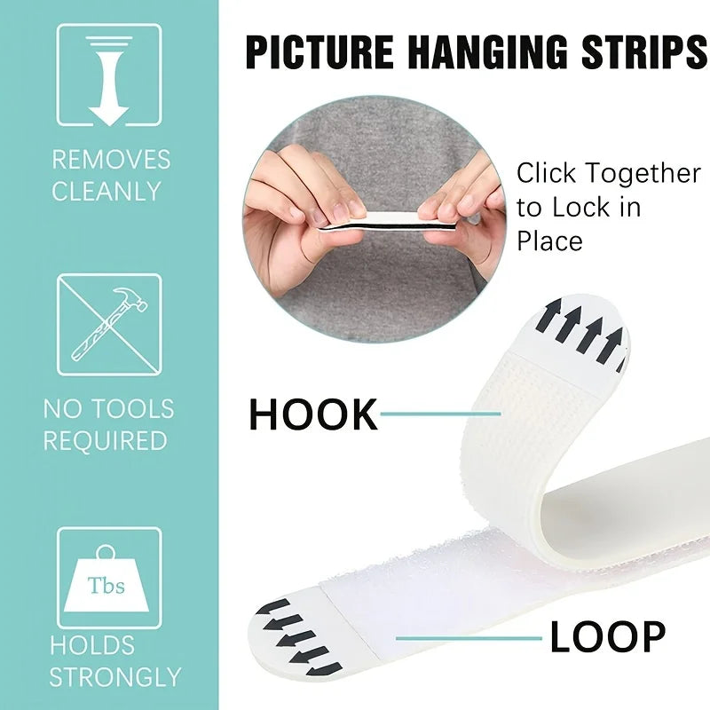 Double-Sided Adhesive Wall Strips — 12/24 Pairs Removable Hooks for Damage-Free Hanging