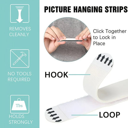 Double-Sided Adhesive Wall Strips — 12/24 Pairs Removable Hooks for Damage-Free Hanging
