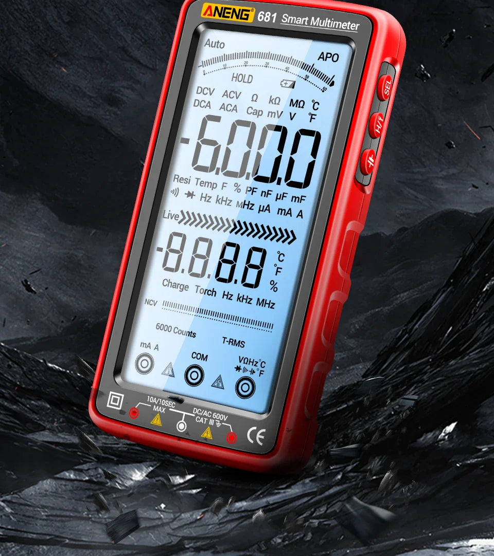 ANENG 681 Rechargeable Digital Multimeter — Professional Non-Contact AC/DC Voltage & Current Tester with LCD Screen