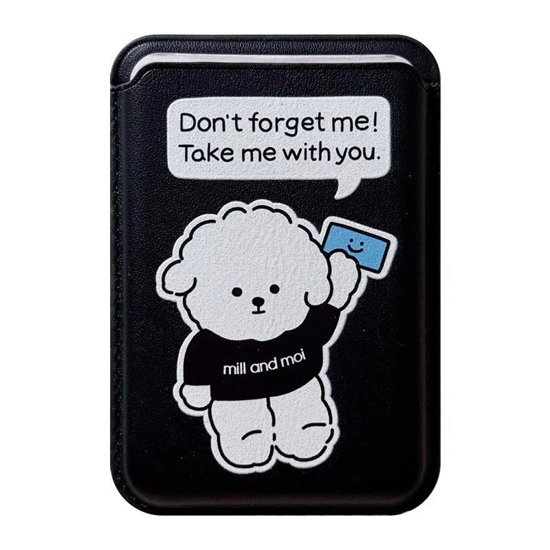 Cute Dog Cartoon Magnetic Phone Card Holder – Back Case Wallet for iPhone 15/14 with MagSafe Slot for ID & Bank Cards