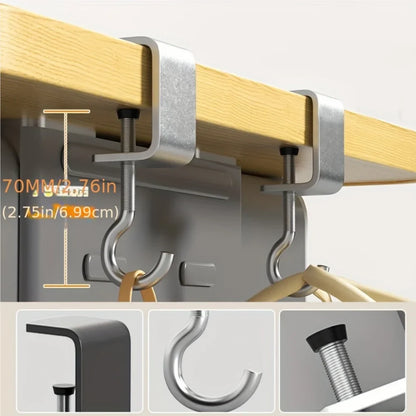 2PCS 360° Rotatable Steel Table Hooks | Detachable Non-Destructive Installation for Office & Dorm Desks