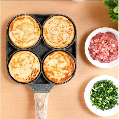 4-Hole Nonstick Omelette Pan — Thickened Breakfast Skillet for Eggs, Steak, Burgers, and Induction Cooking