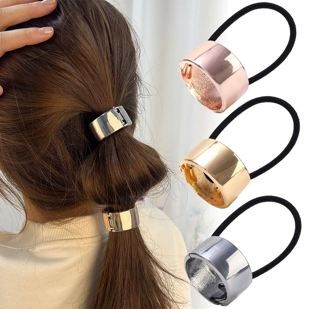 Vintage Metal Ponytail Holder Buckle - Women's Elastic Clip Hair Rope, Fashionable Round Hair Ties Rings - Stylish Headwear Accessory