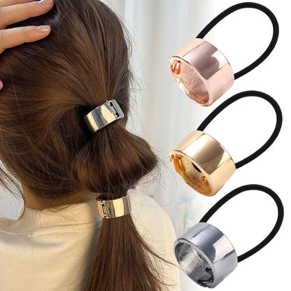 Vintage Metal Ponytail Holder Buckle - Women's Elastic Clip Hair Rope, Fashionable Round Hair Ties Rings - Stylish Headwear Accessory